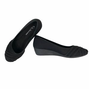 CL by Laundry Black Canvas Strappy Wedge SlipOn